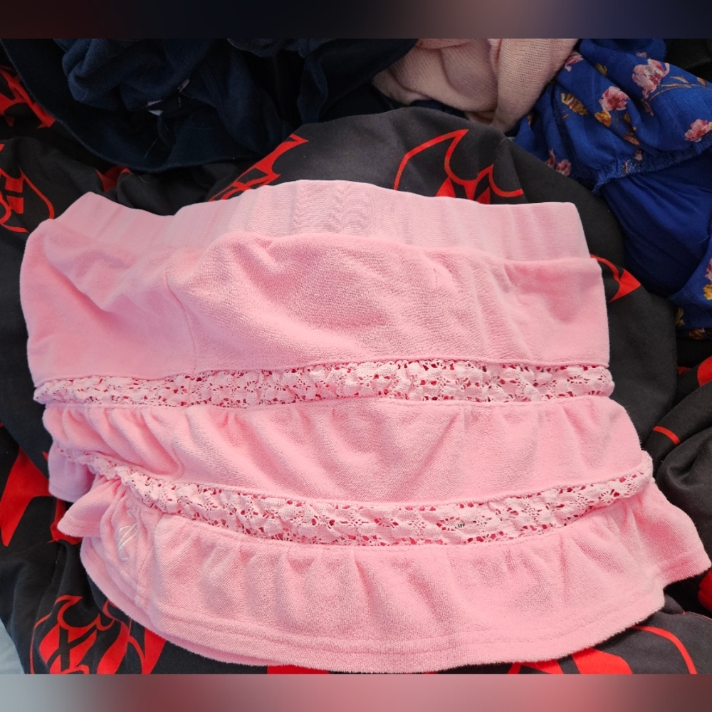 Juicy Couture Pink Lace Trim Crop Tube Top